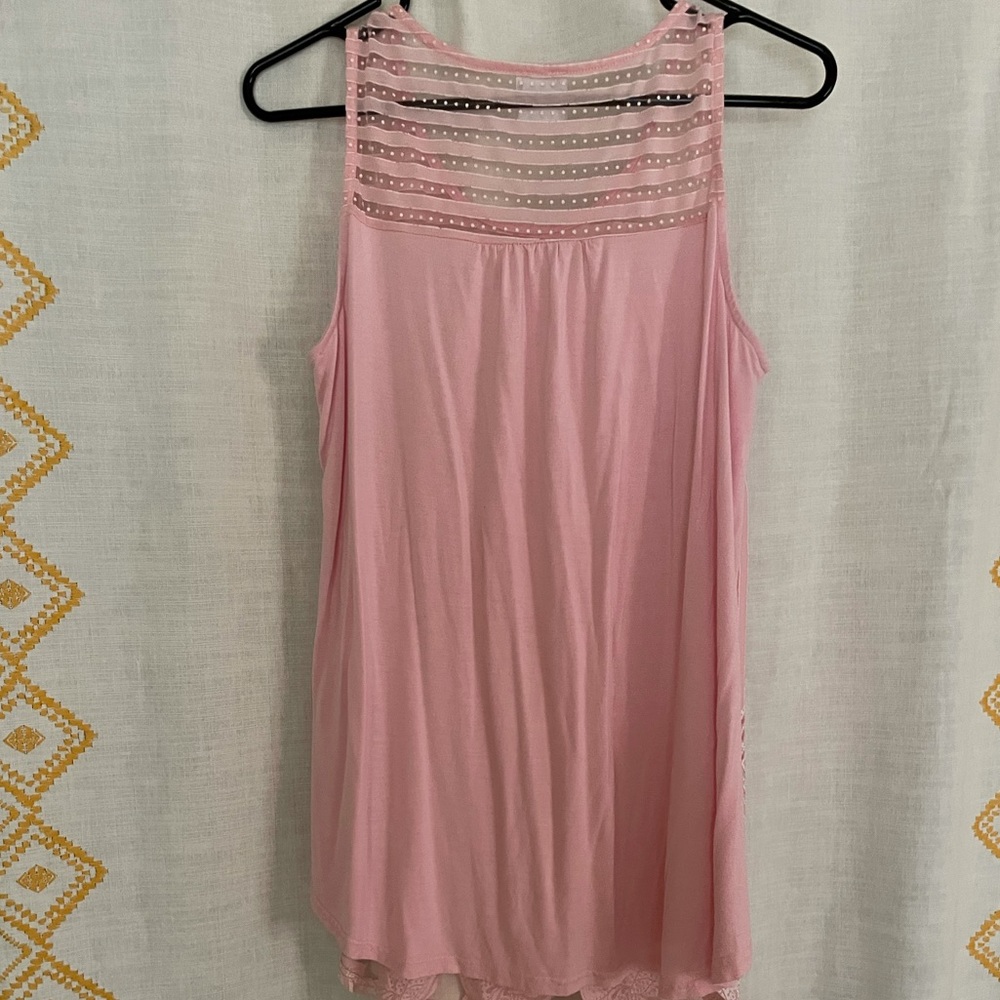 Boho Pink & White Sheer Embroidered Tank - Picture 2 of 4